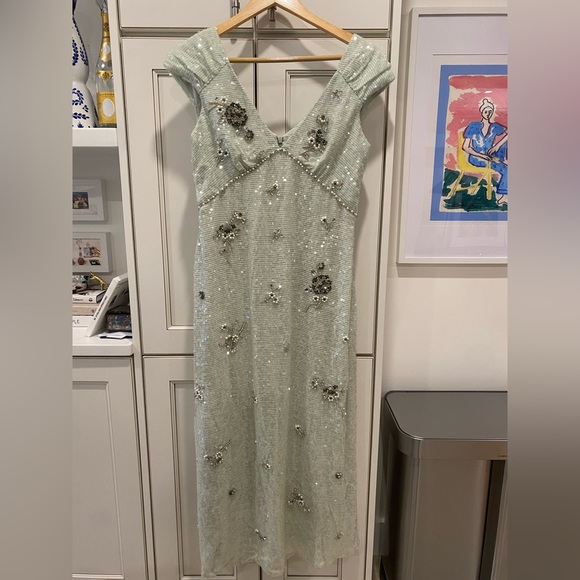 Erdem Mint Green Sequin & Embellished Dress - Picture 2 of 6